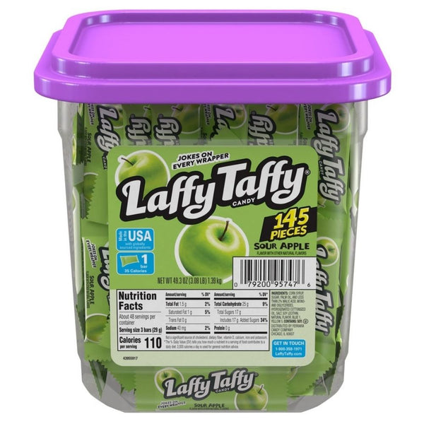 Laffy Taffy Sour Apple Candy - 145 Count Tub Wonka Candy
