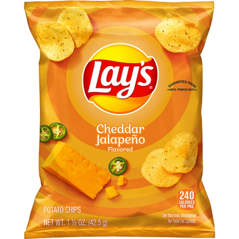 Lays Cheddar Jalapeno - 1.5oz American snacks potato chips crisps snack usa canada 42.5g spicy cheese cheesy fresh new flavour special edition Lay's