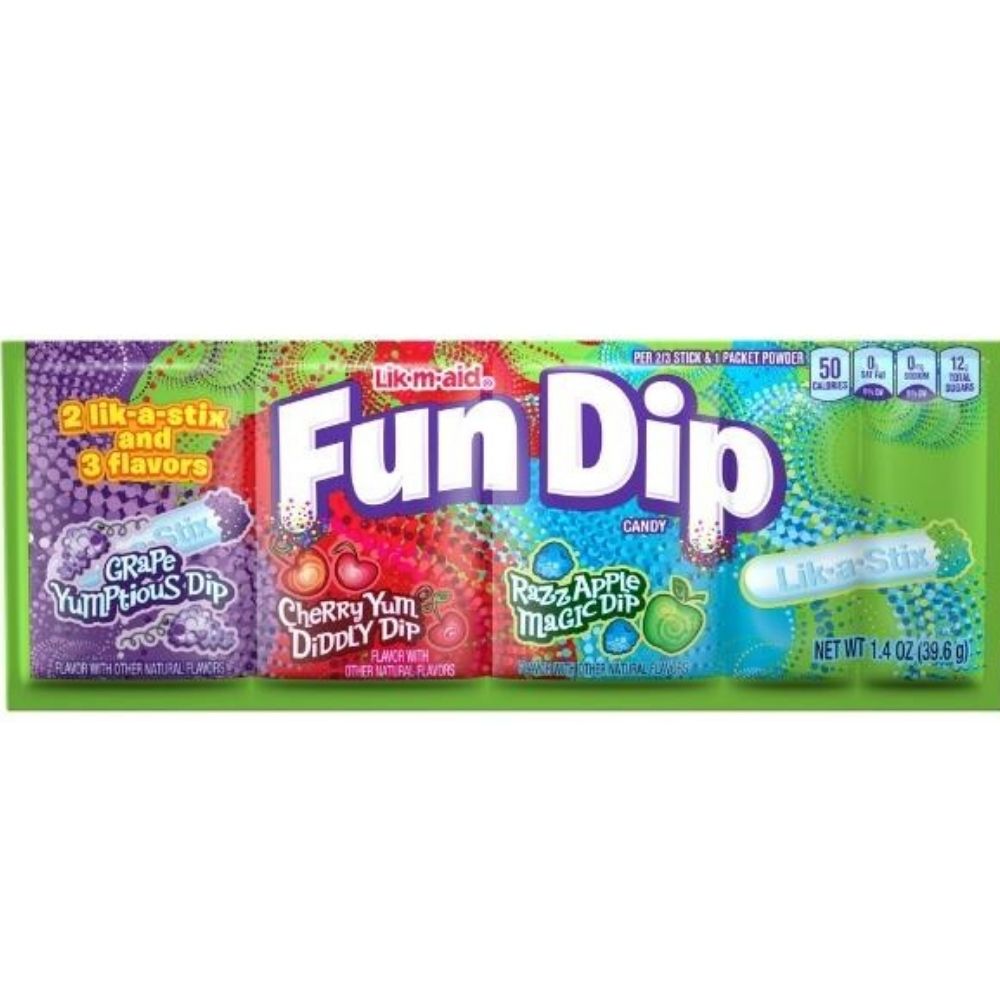Lik-M-Aid Fun Dip Candy Grape Cherry RazzApple 