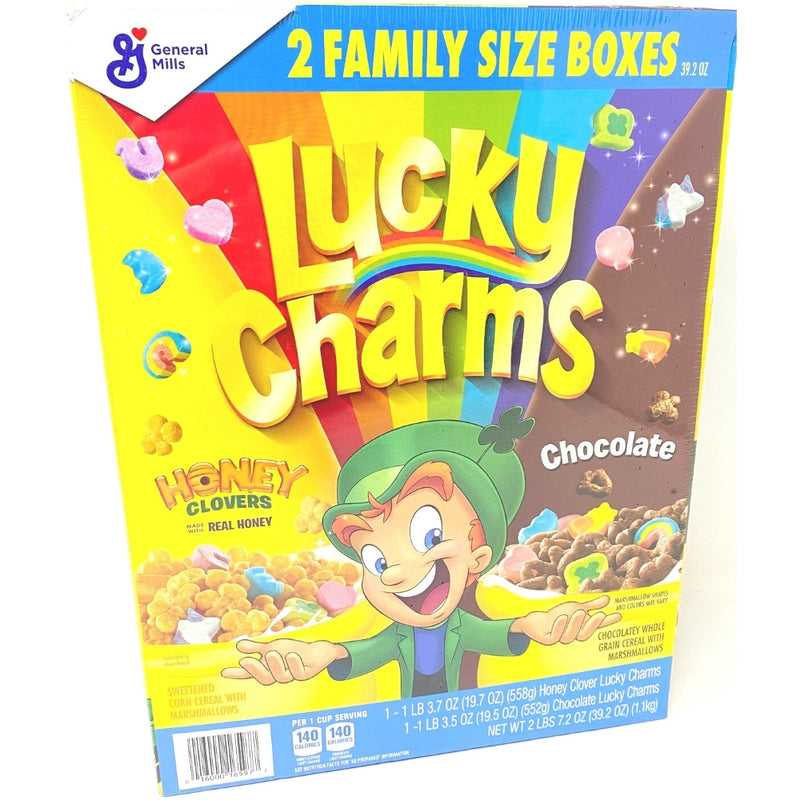Lucky Charms 2 Family Size Boxes Honey Clovers and Chocolate