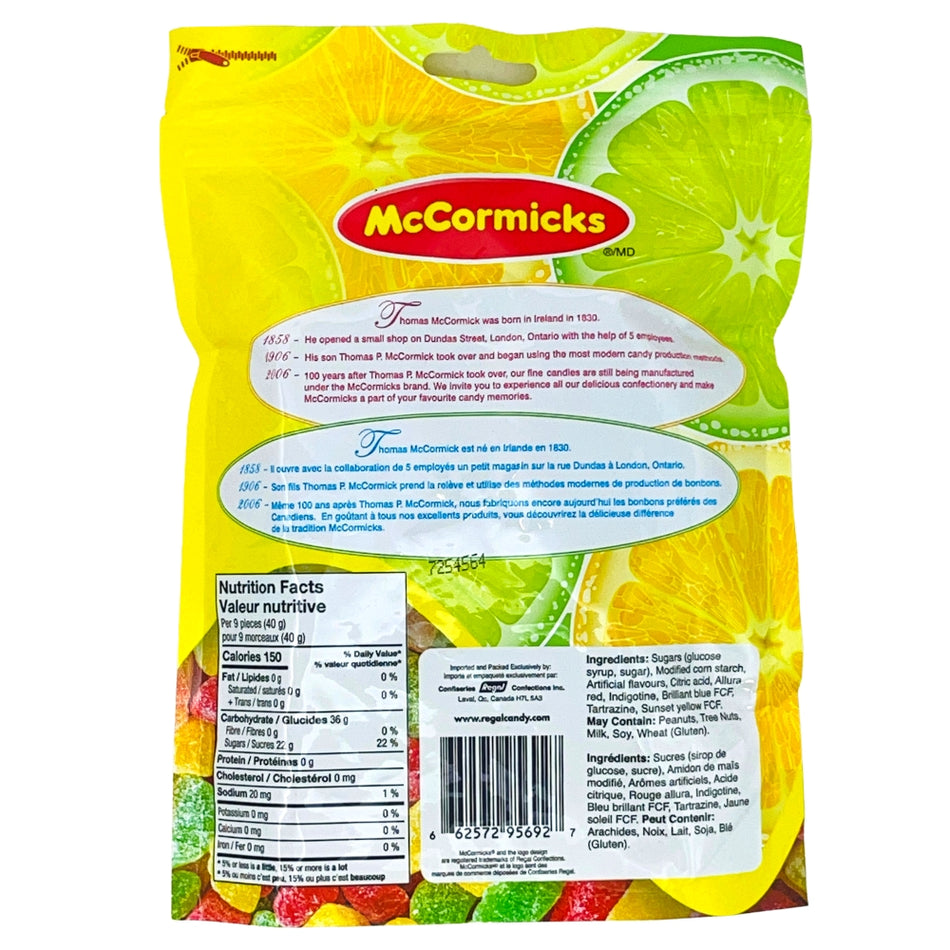 McCormick's Mini Fruit Slices Peg Bag - 300g - Nutrition Facts 