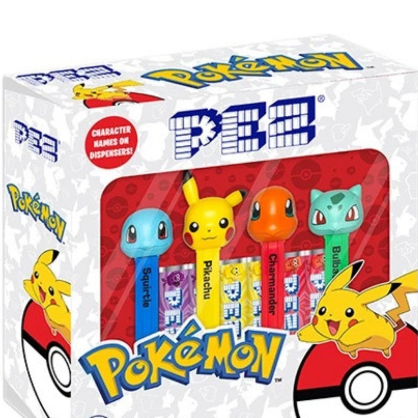 Pez Pokemon Gift set collectors box featuring squirtle, pikachua, charmander and bulbasaur 49.3 grams