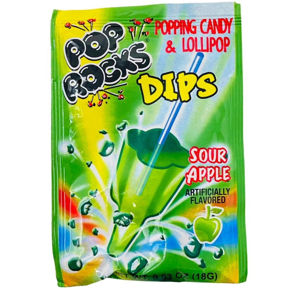 Pop Rocks Dips Sour Green Apple Popping Candy and Lollipop