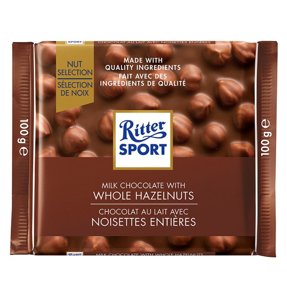 Ritter Sport Milk Chocolate with Whole Hazelnuts-100 g