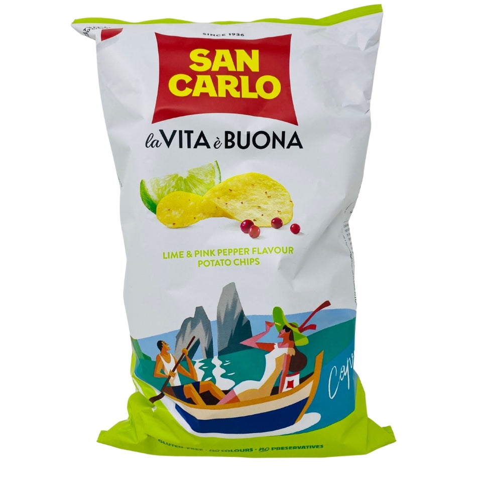 San Carlo La Vita e Buona Lime & Pink Pepper Flavour - 150g -  Potato Chips - Snack - Charcuterie Board - San Carlo Chips - Italian Chips - San Carlo la Vita e Buona