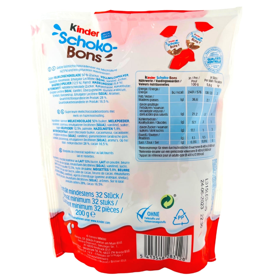 Schoko Bons - 200g - Nutrition Facts - Kinder - Kinder Chocolate - Schoko Bons - Kinder Schoko Bons