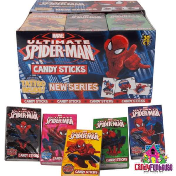 Spider-Man Candy Sticks with Tattoos World Candy 20g - 1960s candy Christmas Stocking Stuffers Era_1960s Novelty