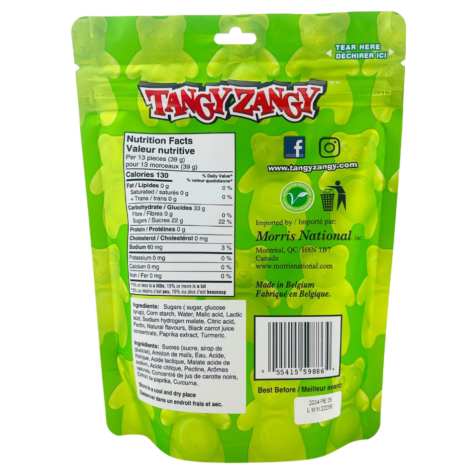 Tangy Zangy Sour Bears Candy - 226g - Nutritional Facts 