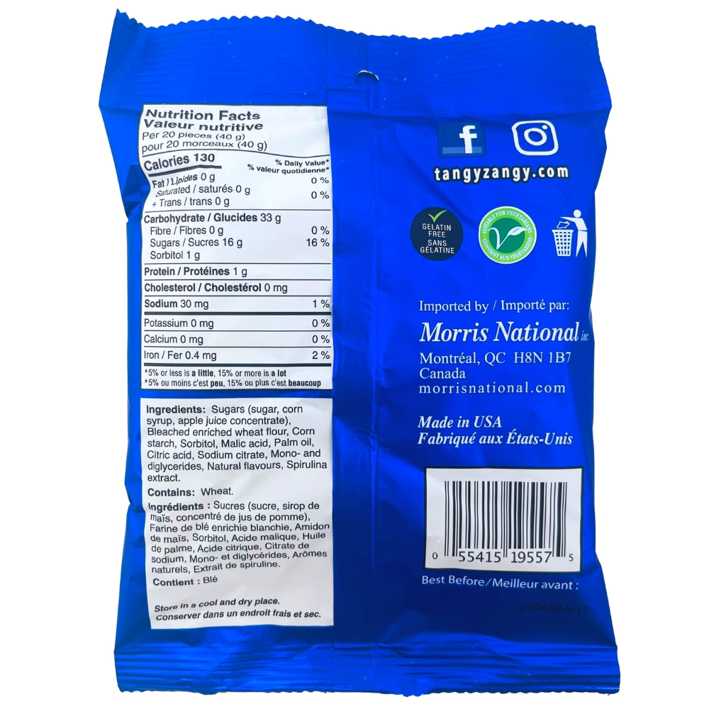 Tangy Zangy Sour Blue Raspberry Squares - 127g - Nutritional Facts 