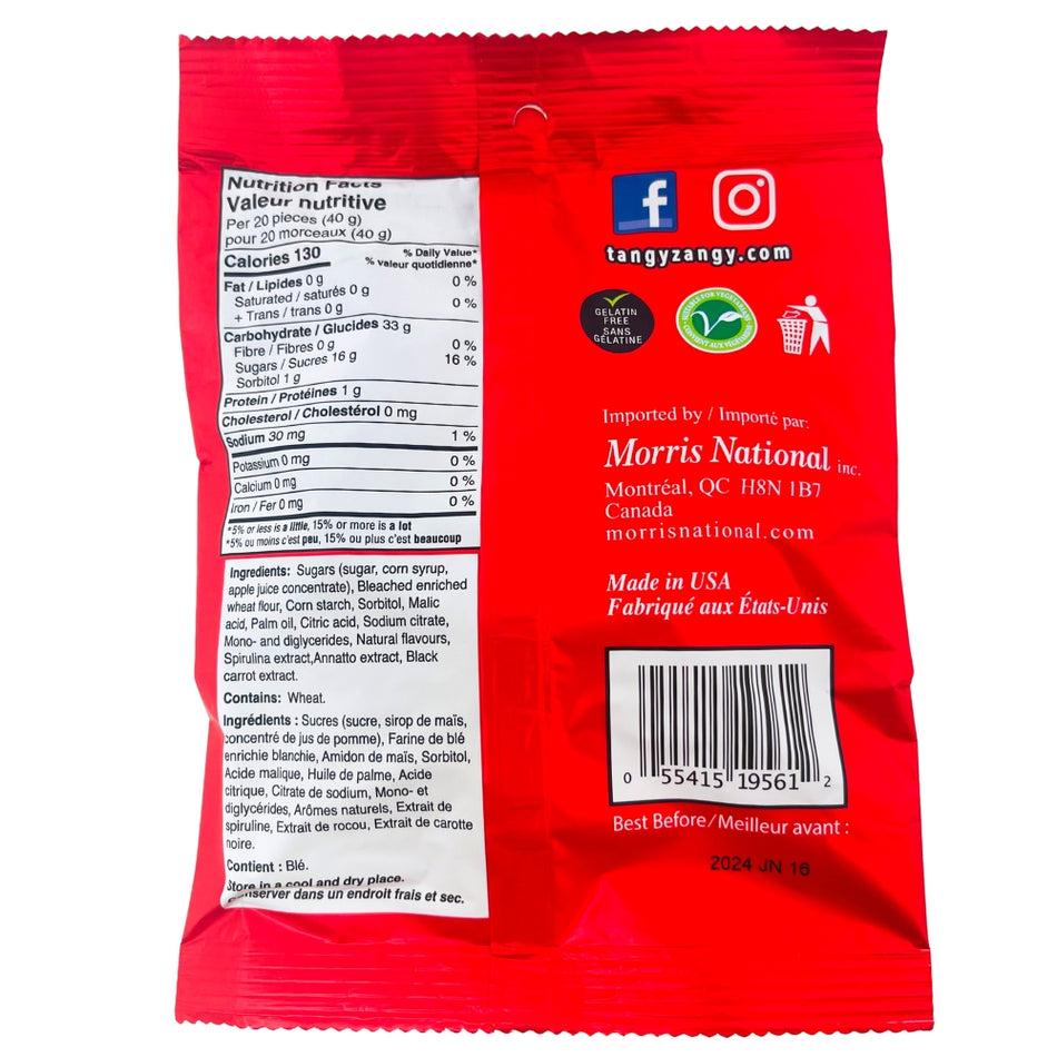 Tangy Zangy Sour Wild Fruit Squares 127g - Nutritional Facts