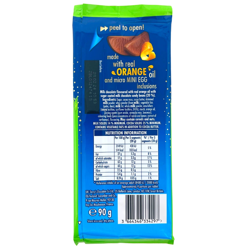 Terry's Mini Eggs Orange Chocolate Bar - 90g - Nutrition Facts - Terry's Chocolate - Mini Eggs - Easter Candy - Terry's Orange Chocolate - British Chocolate