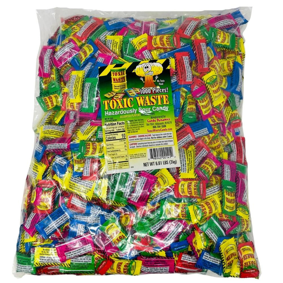Toxic Waste Assorted Hazardously Sour Candy 1000 Pieces - 3kg - Toxic Waste Assorted Hazardously Sour Candy - Extreme sour candy assortment - Tongue-twisting sour flavours - Sour candy challenge - Intensely tangy candy - Assorted sour candy pack - Sour apple candy - Black cherry sour candy - Extreme sour experience - Sour candy adventure - Toxic Waste - Sour Candy - Toxic Waste Candy - Toxic Waste Sour Candy