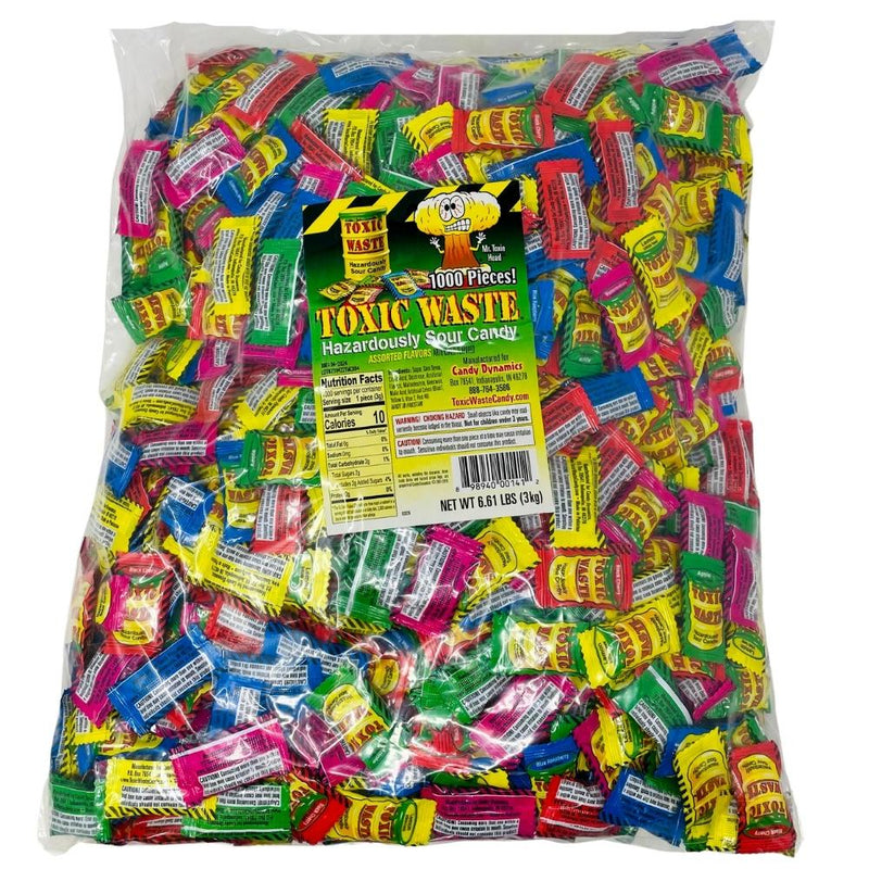 Toxic Waste Assorted Hazardously Sour Candy 1000 Pieces - 3kg - Toxic Waste Assorted Hazardously Sour Candy - Extreme sour candy assortment - Tongue-twisting sour flavours - Sour candy challenge - Intensely tangy candy - Assorted sour candy pack - Sour apple candy - Black cherry sour candy - Extreme sour experience - Sour candy adventure - Toxic Waste - Sour Candy - Toxic Waste Candy - Toxic Waste Sour Candy