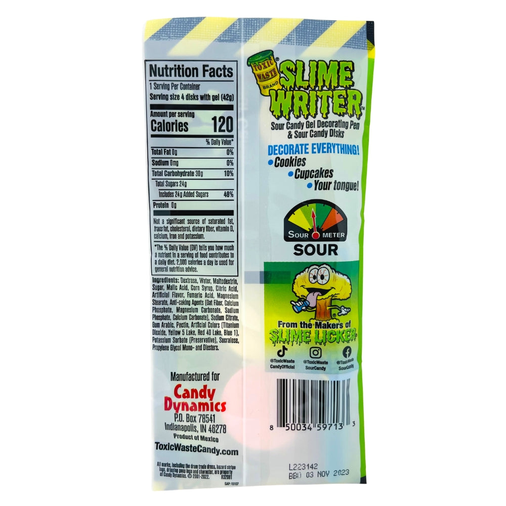 Toxic Waste Slime Writer Gel Decorating Pen - 1.48oz - Nutrition Facts - Sour Candy - Toxic Waste Candy - Toxic Waste - Sour Candy Gel