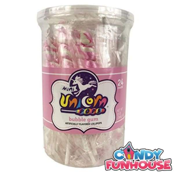 Unicorn Pops Mini-Light Pink & White Bubble Gum Lollipops Adams & Brooks Inc - 1990s candy Colour_Pink Era_1990s Individually Wrapped