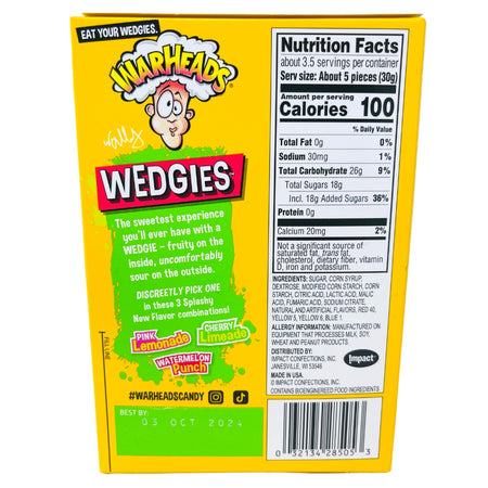 Warheads Wedgies Theater Box - 3.5oz - Nutrition Facts - Warheads Wedgies - Sour Candy Wedgies - Warheads Candy - Sour Candy - Theater Box Candy - Sour Candy Assortment